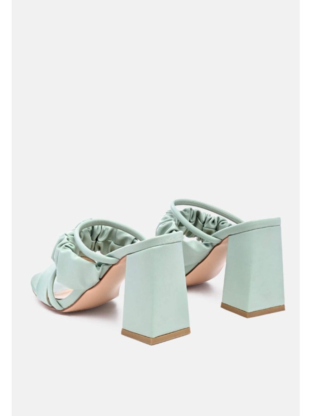 London Rag Genesis Mint Green Ruched Strap Detail Block Heel Sandal - Picture 4 of 10